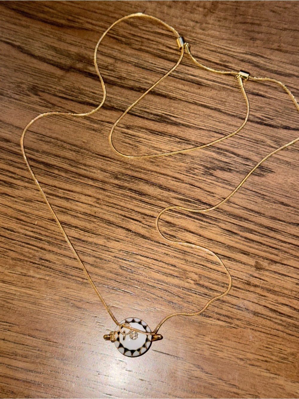 Gold and White Teapot Pendant Necklace 36” Adjustable Locket - Picture 5 of 12
